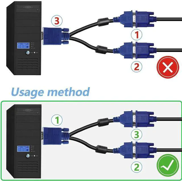 Alt view image 3 of 7 - Dual VGA Splitter Monitor Cable 1 Male to 2 Female Adapter Converter VGA Video Y Cable Cord for Screen Duplication