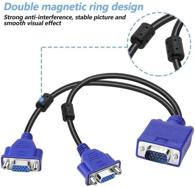 Alt view image 6 of 7 - Dual VGA Splitter Monitor Cable 1 Male to 2 Female Adapter Converter VGA Video Y Cable Cord for Screen Duplication