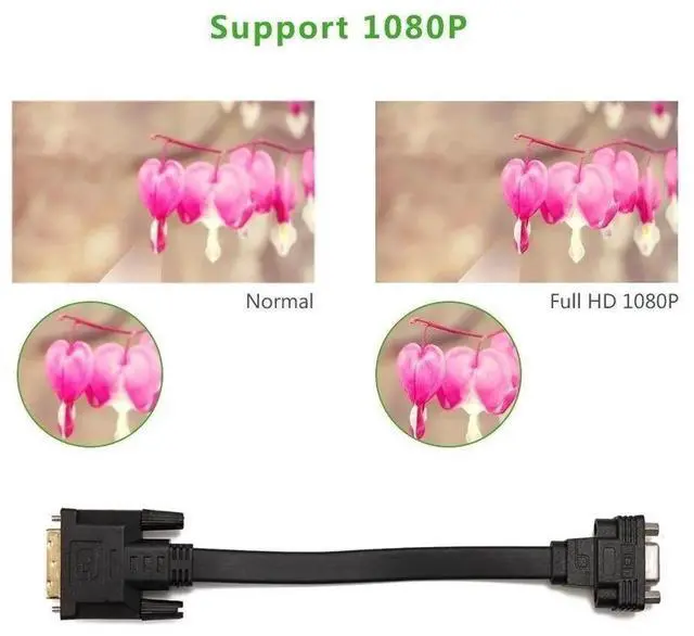Alt view image 2 of 7 - Active DVI-D Dual Link 24+1 Male to VGA Female Video with Flat Cable Adapter Converter Black