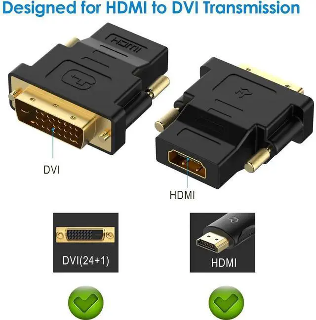 Alt view image 4 of 7 - DVI to HDMI, Bidirectional DVI-D to HDMI Male to Female Adapter with Gold-Plated 2 Pack