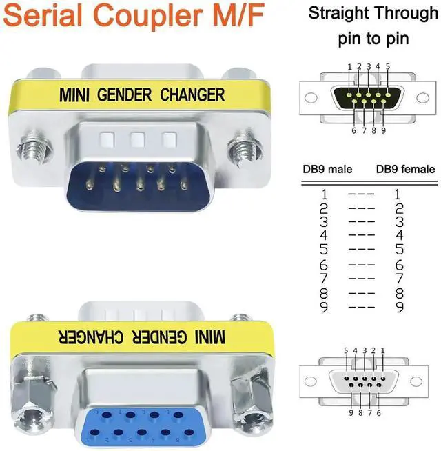 Alt view image 3 of 7 - Serial Adapter 3-Pack (DB9 F-F, M-F, M-M), Mini Size RS232 Coupler, Female to Male 9 Pin Connector, for PC Computer Data Transfer