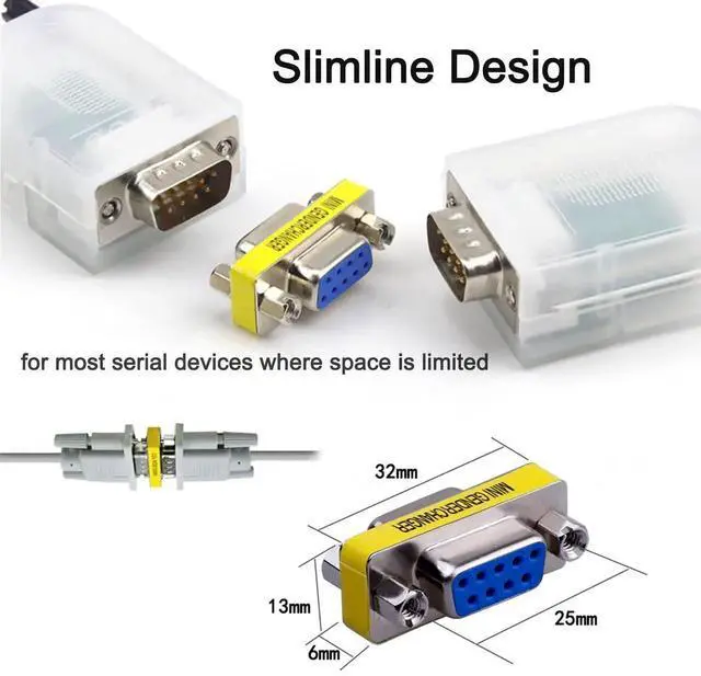 Alt view image 4 of 7 - Serial Adapter 3-Pack (DB9 F-F, M-F, M-M), Mini Size RS232 Coupler, Female to Male 9 Pin Connector, for PC Computer Data Transfer