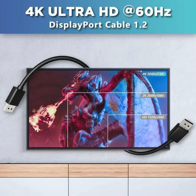 Alt view image 5 of 7 - 4K DisplayPort Cable, 6 FT DP to DP Cable 1.2, High Speed 4K@60Hz 2K@165Hz @144Hz 1080p for PC TV Laptop Gaming Monitor