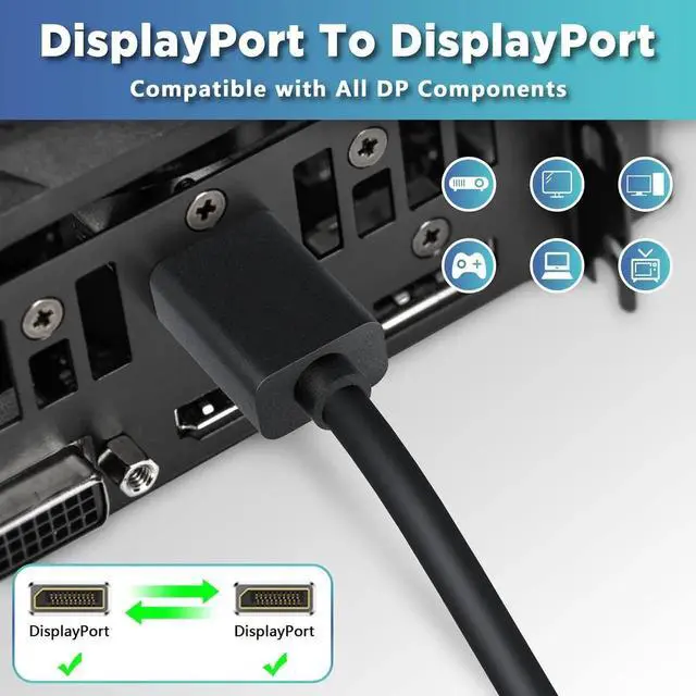 Alt view image 6 of 7 - 4K DisplayPort Cable, 6 FT DP to DP Cable 1.2, High Speed 4K@60Hz 2K@165Hz @144Hz 1080p for PC TV Laptop Gaming Monitor