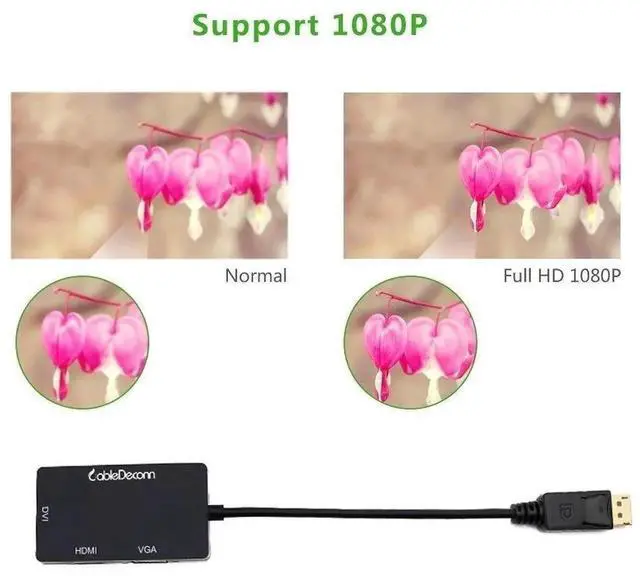 Alt view image 7 of 7 - Multi-Function Displayport Dp to HDMI/DVI/VGA Male to Female 3-in-1 Adapter Converter Cable