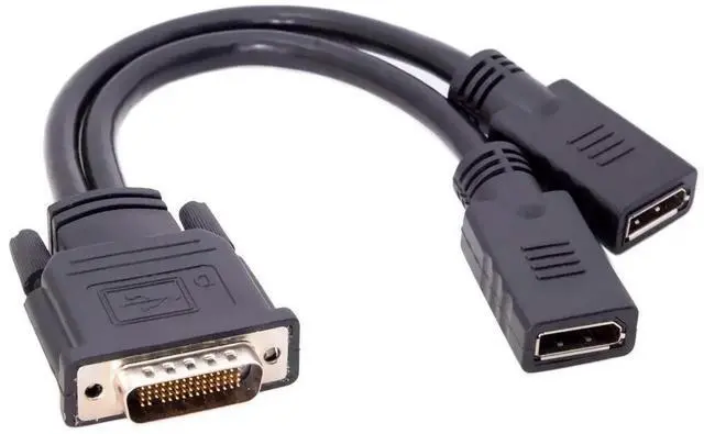 Alt view image 4 of 7 - DMS-59Pin Male to Dual DP Displayport Female Splitter Extension Cable for PC Graphics Card