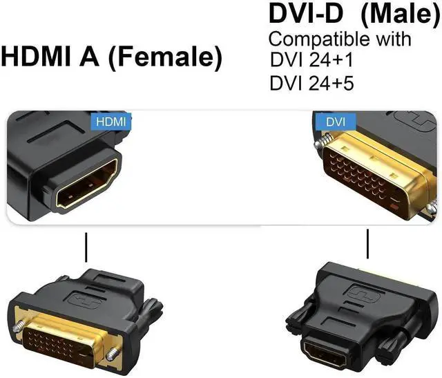 Alt view image 5 of 7 - DVI to HDMI Adapter 2-Pack, Bidirectional Female HDMI to DVI-D(24+1) Male Adapter with Gold-Plated for Computer, Monitor, Projector, TV, PS3/4/5 Nintendo Switch and More