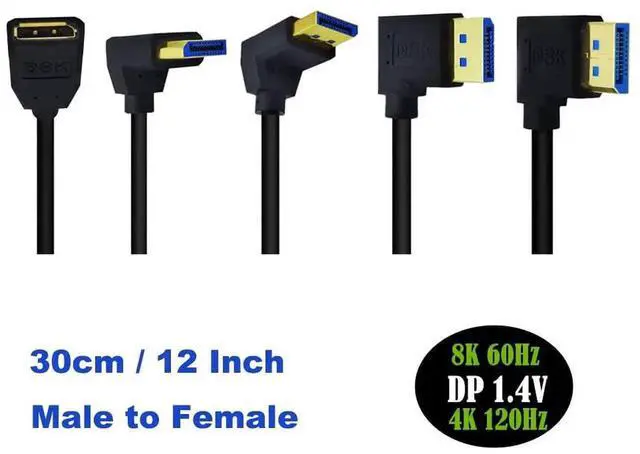 Alt view image 2 of 5 - 2ft 32.4Gbps 8K@60Hz DisplayPort Extension Cable, Right Angle Male to Female DP 1.4 Extender Adapter Ultra HD Cable for HDTV Laptop Monitor Projector PS4 PS5, Support 4K@144Hz 2K@165Hz