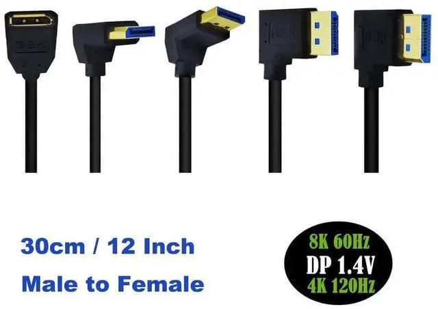 Alt view image 3 of 6 - 2ft 32.4Gbps 8K@60Hz DisplayPort Extension Cable, Up Angle Male to Female DP 1.4 Extender Adapter Ultra HD Cable for HDTV Laptop Monitor Projector PS4 PS5, Support 4K@144Hz 2K@165Hz
