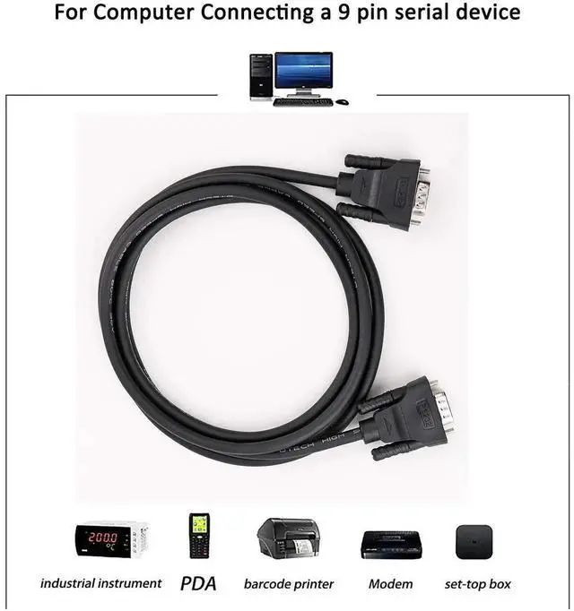 Alt view image 6 of 6 - 15ft COM Port Serial Cable Male to Female RS232 Extension 9 Pin Straight Through Cord