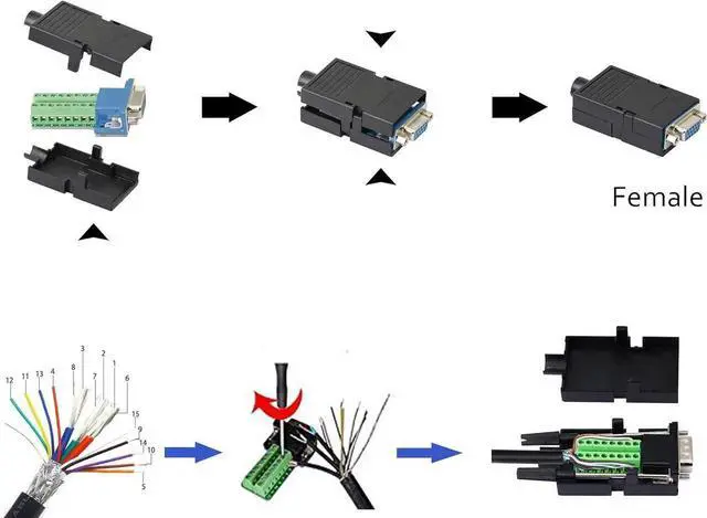 Alt view image 5 of 6 - VGA DB15 Solderless Connector 3+9 D-SUB 15 Pin VGA 3 Row Breakout Board Adaptor with Case+Screwdriver(2-Pack Fmale)