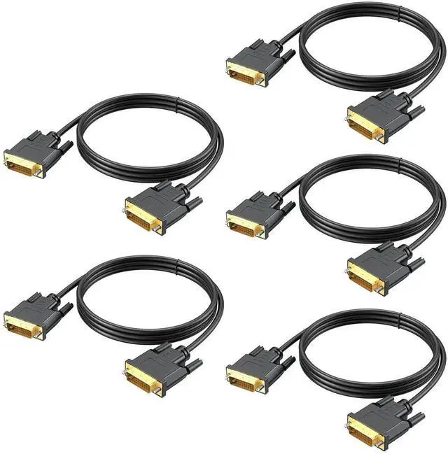 Main image of DVI to DVI Cable 5-Pack, 6 FT DVI-D to DVI-D (24+1) Dual Link Cable Computer Monitor Cord for Laptop, Desktop, DVD, Gaming,Monitr, HDTV, Projector and More