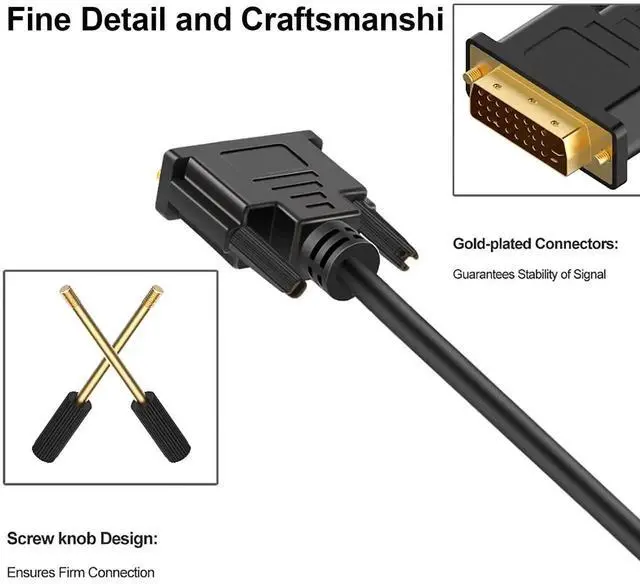 Alt view image 4 of 7 - DVI to DVI Cable 5-Pack, 6 FT DVI-D to DVI-D (24+1) Dual Link Cable Computer Monitor Cord for Laptop, Desktop, DVD, Gaming,Monitr, HDTV, Projector and More