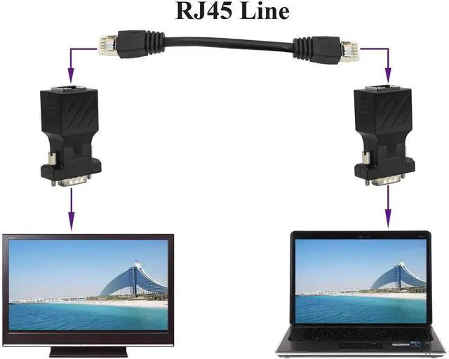 Alt view image 7 of 7 - VGA to RJ45 Adapter,RJ45 Female to VGA 15-Pin Male Port Cat5 Cat6 Cat7 Ethernet Support 720P, 1080I, 1080P Video Transmission for Multimedia Video (2Pack-Male)