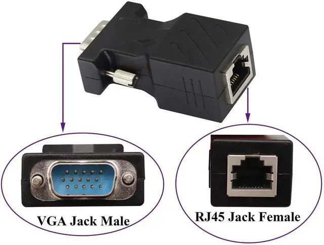 Alt view image 3 of 7 - VGA to RJ45 Adapter,RJ45 Female to VGA 15-Pin Male Port Cat5 Cat6 Cat7 Ethernet Support 720P, 1080I, 1080P Video Transmission for Multimedia Video (2Pack-Male)