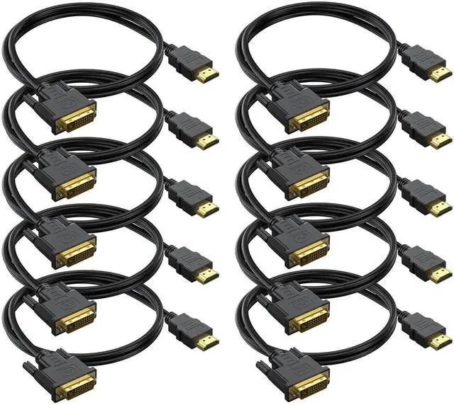 Main image of HDMI to DVI Cable 3ft 10-Pack, Bidirectional DVI to HDMI Cord Adapter 1080P Video High Speed Compatible for Computer, PC, Raspberry Pi, Roku, Xbox One, PS4 PS3, Graphics Card