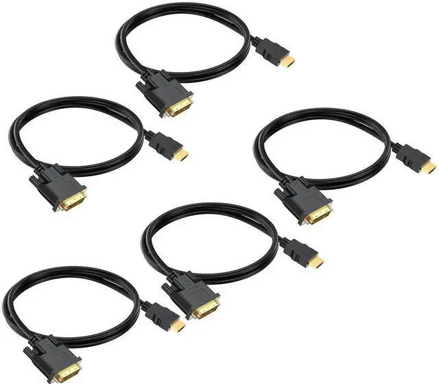Main image of HDMI to DVI Cable 3ft 5-Pack, Bidirectional DVI-D to HDMI 19 Pin Cord Adapter Cord 1080P Video High Speed Compatible for Computer, PC, Raspberry Pi, Roku, Xbox One, PS4 PS3, Graphics Card