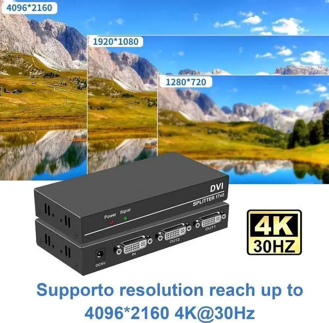 Alt view image 5 of 7 - DVI Splitter 1 in 2 Out 2 Port Distribution Duplicator Supports Resolution up to 4K2K Automatically Copy EDID