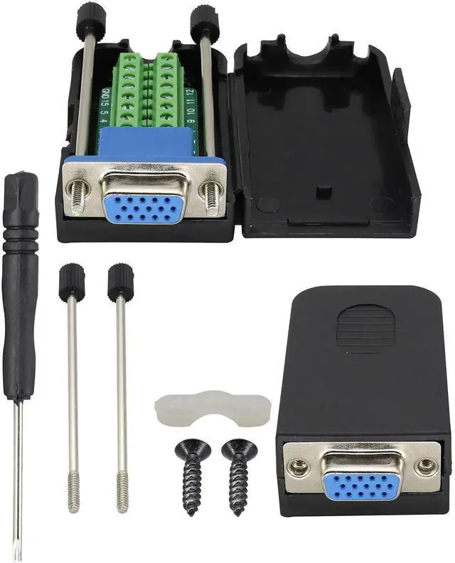 Main image of VGA Bolt Screw Adapte D-SUB DB15 VGA Female Port to 15 Pin/Way Female Terminal Breakout Board Connector DB15 3 Row VGA Terminal Adapter with Case&Screw (2Pcak/Female)