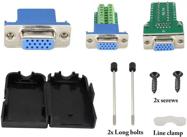 Alt view image 5 of 7 - VGA Bolt Screw Adapte D-SUB DB15 VGA Female Port to 15 Pin/Way Female Terminal Breakout Board Connector DB15 3 Row VGA Terminal Adapter with Case&Screw (2Pcak/Female)