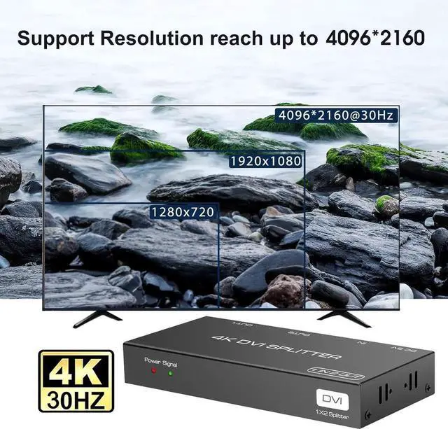 Alt view image 3 of 7 - DVI Splitter 1 in 2 Out 2 Port DVI Dual Monitors Distribution Duplicator Video Splitter Support EDID Management Resolution up to 4K30Hz for PC Laptop DVR Projector HDTV