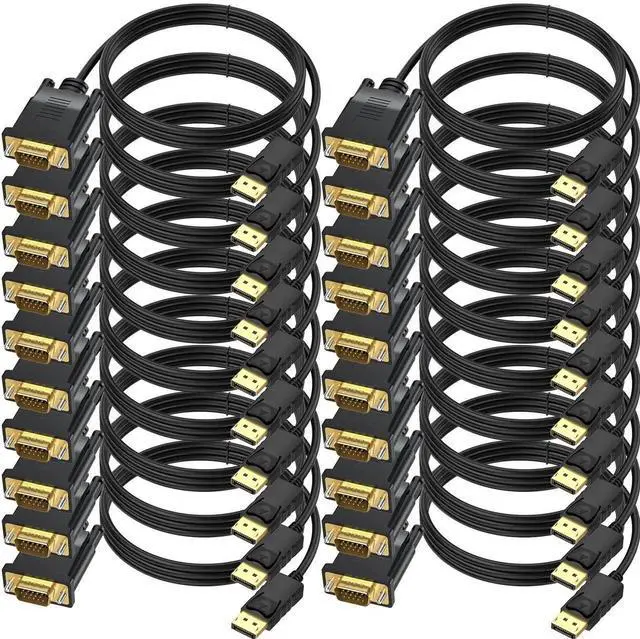Main image of DisplayPort to VGA Cable 6 FT, 20-Pack Display Port DP to VGA Adapter Cord Male to Male HD Video 1080P for Computer, Monitor, TV, Projector