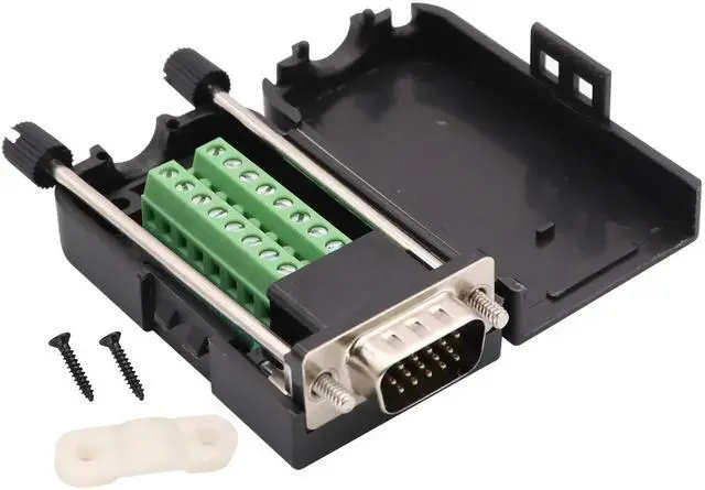 Alt view image 2 of 7 - VGA Screw Terminal Block Adapter D-SUB 15 Pin 3 Row DB15 VGA Male to 16 Pin/Way Female Serial Terminal Breakout Board Connector Signal Module with case (2Pcak/Male)