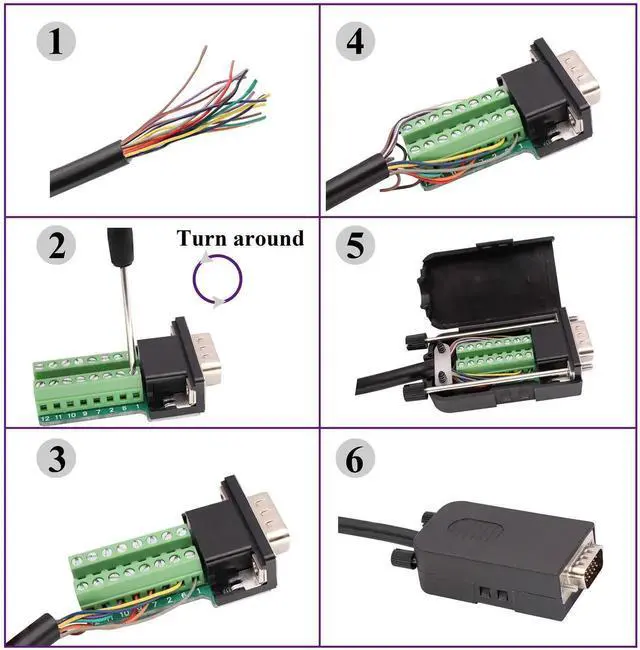 Alt view image 6 of 7 - VGA Screw Terminal Block Adapter D-SUB 15 Pin 3 Row DB15 VGA Male to 16 Pin/Way Female Serial Terminal Breakout Board Connector Signal Module with case (2Pcak/Male)