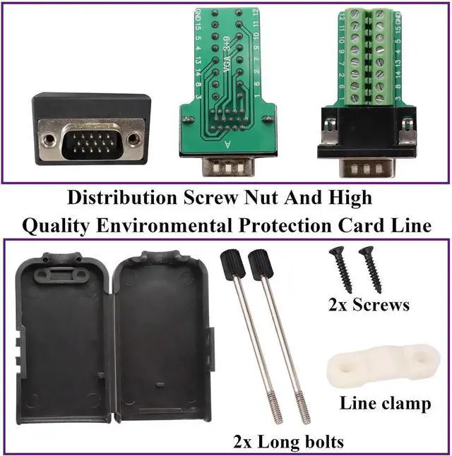 Alt view image 3 of 7 - VGA Screw Terminal Block Adapter D-SUB 15 Pin 3 Row DB15 VGA Male to 16 Pin/Way Female Serial Terminal Breakout Board Connector Signal Module with case (2Pcak/Male)