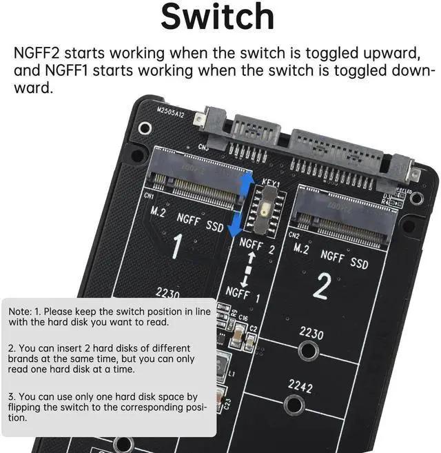 Alt view image 2 of 6 - M.2 SATA NGFF to SATA Adapter (Not Support NVME/ M.2 PCIE) 6Gbps Dual NGFF MSATA B Key/ B&M Key SSD to 2.5" III Converter Adapter Max 4TB Support 2230 2242 2260 2280 SSDs