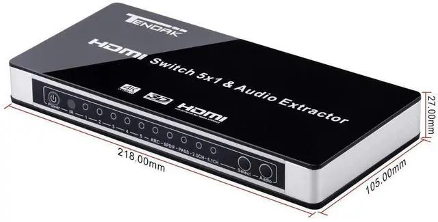 Alt view image 4 of 7 - HDMI Switch with Audio Extractor, 4K 5 Ports HDMI Switcher Box with Optical Toslink SPDIF + L/R 3.5mm Stereo Audio Adapter with Remote Control Support ARC for PS4/ Roku/HDTV