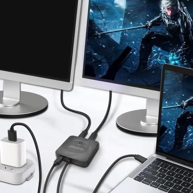 Alt view image 2 of 7 - USB C Type-C Switcher 1 in 2 Out/2 in 1 Out 8K@60Hz 4K@120Hz Type-C Bi-Directional Switch Selector Support 48Gbps Data Transmission with Type-C Cables for PC Monitor HDTV-1 PCS