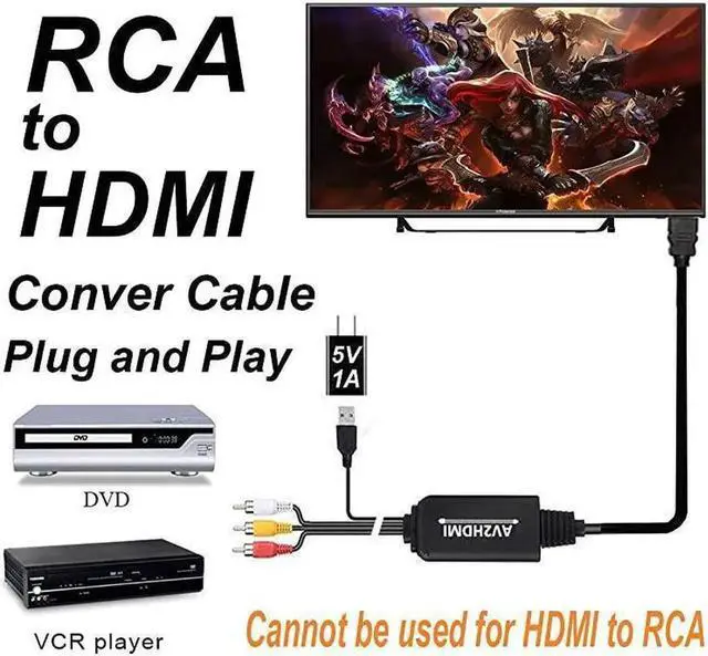 Alt view image 3 of 6 - RCA to HDMI Converter Cable AV to HDMI Adapter Cable Cord 3RCA CVBS Composite Audio Video in to 1080P HDMI Out Supporting PAL NTSC for Wii VHS VCR Camera DVD RCA to HDMI KitBlack
