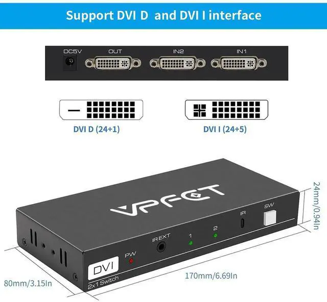 Alt view image 5 of 5 - DVI Switch 2 in 1 Out 4K Port Switcher Selector for PC Laptop DVR Projector HDTV Devices HDCP