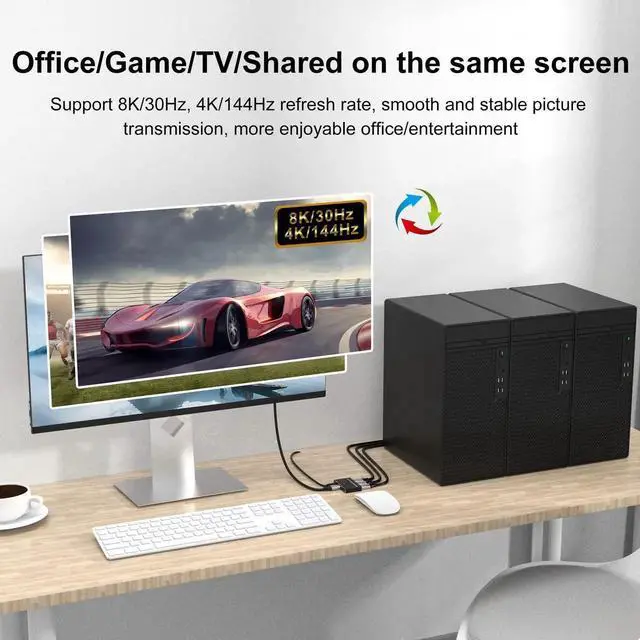 Alt view image 7 of 7 - DisplayPort 8K DP 1.4 Switch 3In 1Out 1In 3Out Bi-Direction 8K@30Hz 4K@144Hz Splitter Converter for Multiple Source and displays