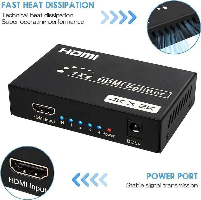 Alt view image 4 of 6 - HDMI Splitter 1 in 4 Out, 4Kx2K @30Hz