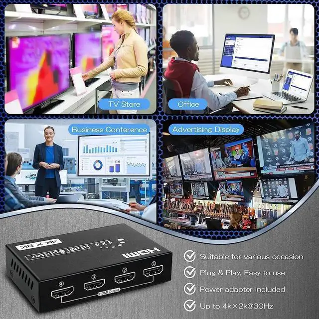 Alt view image 5 of 6 - HDMI Splitter 1 in 4 Out, 4Kx2K @30Hz