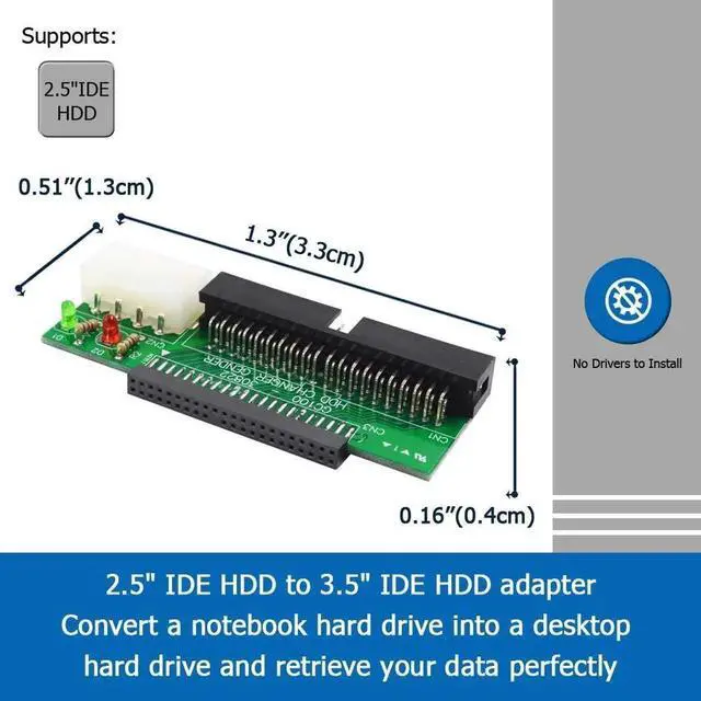 Alt view image 3 of 7 - Laptop IDE to Desktop PC Adapter, 2.5 inch 44 Pin HDD Hard Disk Drive or SSD to 40 Pin 3.5 inch PATA Port Converter Card