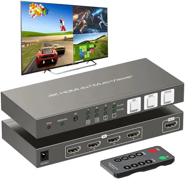 Main image of HDMI Multiviewer 4x1 4 Port Multi-Picture Seamless Switch 4 Input 1 Output Split Screen TV, Support 4K@30Hz 1080P60Hz Applicable to Display Multiple Signal Sources on The Same Monitor