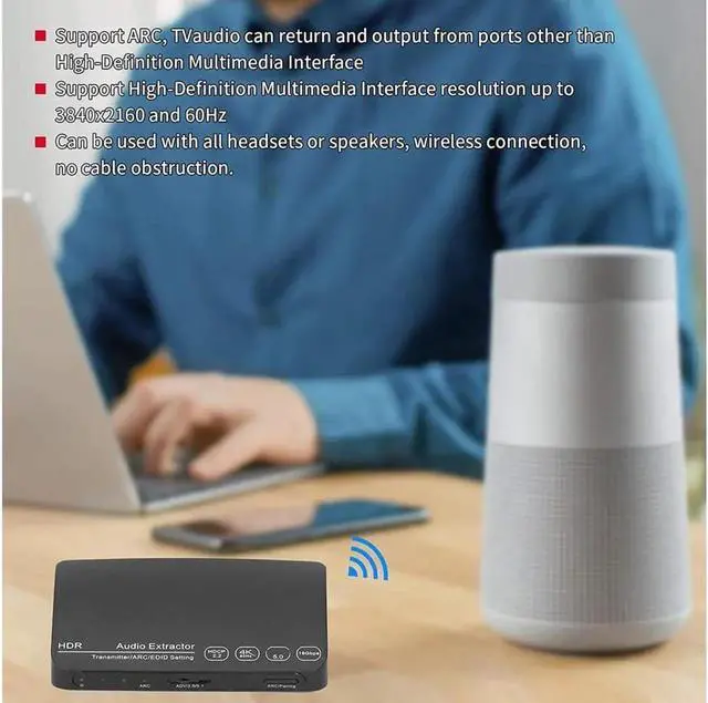 Alt view image 5 of 7 - HDMI Splitter, HDMI Audio Extractor Switch, Bluetooth 5.0/4K/60HZ Analog Stereo R/L Audio Extractor Compatible with Dolby HD/DTS HD/Dolby Atoms/Dolby AC3/DTS/LPCM (HDCN0052M1)