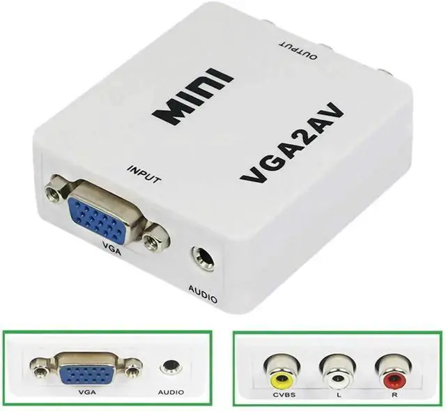 Alt view image 4 of 6 - VGA to AV Converter, 1080P VGA to RCA/AV/CVBS Conversion Device, Mini AV Composite Adapter with USB Power Cable, Suitable for PC/Projector/DVD