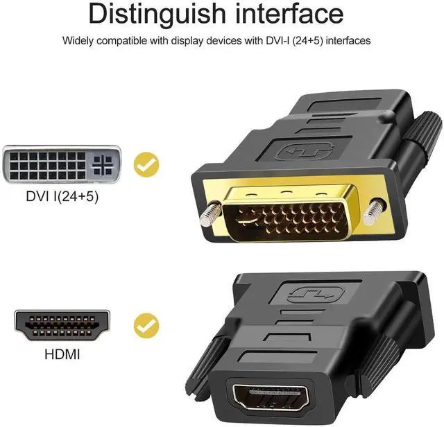 Alt view image 3 of 7 - 2 Pack Bi-Directional HDMI to DVI Converter - 1080P DVI-I (24+5) Male to HDMI Female Connector for Monitor, HDTV, TV Box, Projector, Blu-ray