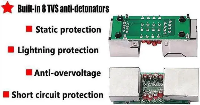 Alt view image 3 of 7 - Ethernet Surge Protector RJ45 Coupler Female to Female Network Surge Protector Outdoor Arrester Protection Device Extension Adapter2Pack