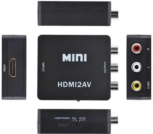 Alt view image 6 of 7 - HDMI to RCA Converter, TechCode Mini 1080P HDMI to AV Scaler Adapter Supports PAL/NTSC HDMI to RCA AV/CVSB L/R HD Video Converter for PC, Laptop, Xbox, HDTV, DVD, TV Stick or More (Black)