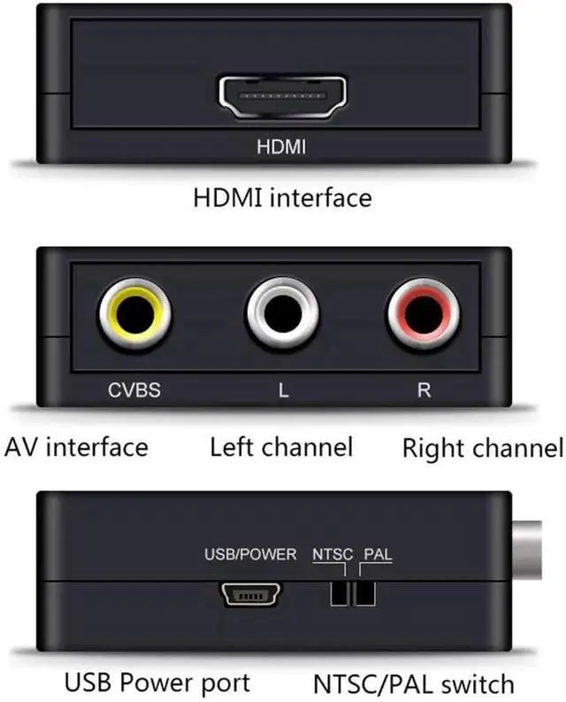 Alt view image 7 of 7 - HDMI to RCA Converter, TechCode Mini 1080P HDMI to AV Scaler Adapter Supports PAL/NTSC HDMI to RCA AV/CVSB L/R HD Video Converter for PC, Laptop, Xbox, HDTV, DVD, TV Stick or More (Black)