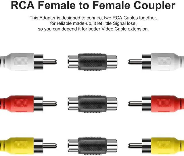 Alt view image 6 of 7 - RCA Female to Female Coupler, 3 Pack Audio Video Adapter Connector Gold Plated Jack to Jack Converter Cables Extender for Speaker, Amplifier, TV, Cable, Silver
