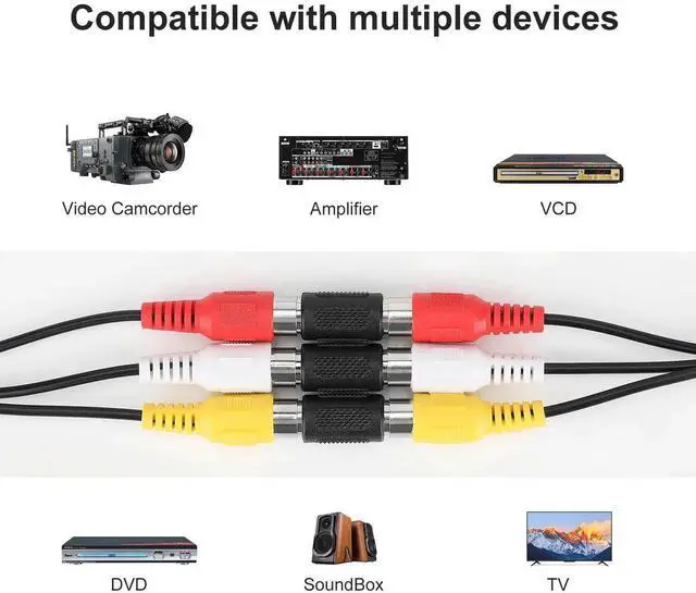 Alt view image 5 of 7 - RCA Female to Female Coupler, 3 Pack Audio Video Adapter Connector Gold Plated Jack to Jack Converter Cables Extender for Speaker, Amplifier, TV, Cable, Silver