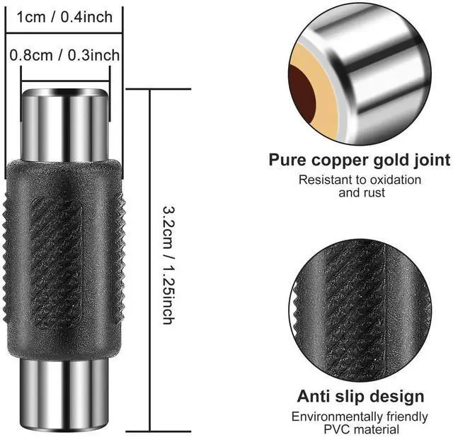 Alt view image 4 of 7 - RCA Female to Female Coupler, 3 Pack Audio Video Adapter Connector Gold Plated Jack to Jack Converter Cables Extender for Speaker, Amplifier, TV, Cable, Silver