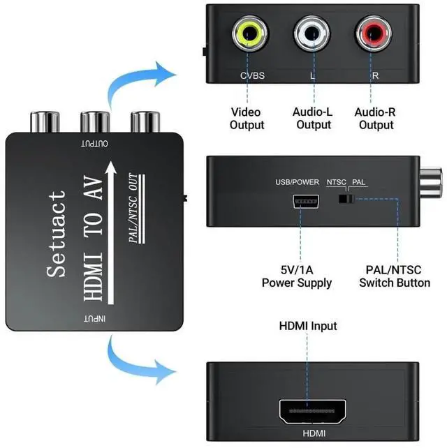 Alt view image 3 of 4 - HDMI to AV Converter, HDMI to RCA Converter, Supports PAL/NTSC for Apple TV, Roku, Fire Stick, Blu-ray, DVD Player, Older TV, Projector, (with Male RCA Cables)