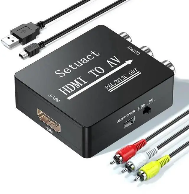 Main image of HDMI to AV Converter, HDMI to RCA Converter, Supports PAL/NTSC for Apple TV, Roku, Fire Stick, Blu-ray, DVD Player, Older TV, Projector, (with Male RCA Cables)